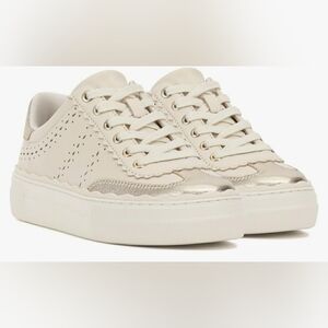 Vince Camuto 9.5 Preppy Skater Bling  Coastal Comfy White Gold Leather Sneakers
